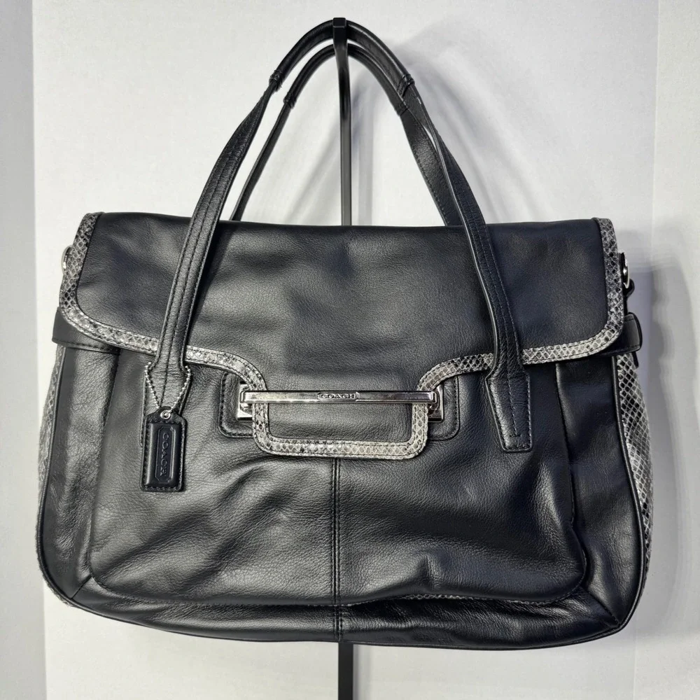 Coach Taylor Marin‎ Satchel Black Leather Snakeskin Tote Bag #A1176-F23301 NWT